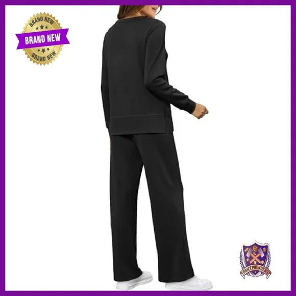 Cozy 2-Piece Lounge Set Wide Leg Sweatsuit Travel Outfit